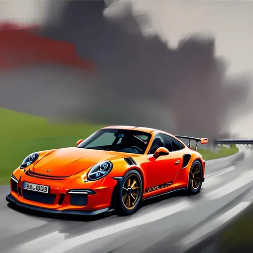 Prompt:  Hi resolution painting of Porsche 911 GT3 RS going fast