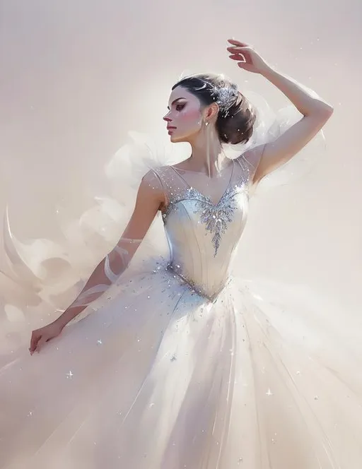 Prompt: Photorealistic portrait of a beautiful ballerina wearing a shinning, sparkling dress with delicate iridescent crystal intricate details, art for the game, queen of winter, very luminous design, pino daeni, karol bak, cushart, wlop inspired by Ursula Wood, detailed hot maw, ice, ultra detailed. Ethereal background, style of arrival, concept image, frostbite, wlop, shimmer, glitter, highly detailed, unreal engine, super clear resolution, cinematic quality.  