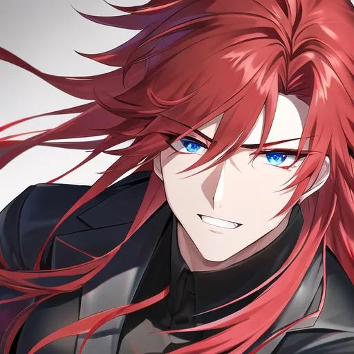 Prompt: Zerif 1male (Red side-swept hair falling between the eyes, sharp and sassy blue eyes), highly detailed face, 8K, Insane detail, best quality, UHD, handsome, flirty, muscular, Highly detailed, insane detail, high quality. wearing a tight black shirt and tight black pants, black sunglasses resting on his head, close up