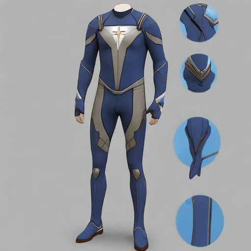 Prompt: superheroes suit based for an archer. The suit colors are gray and Sky Blue.