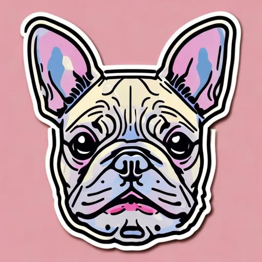 Prompt: French Bulldog sticker, Sticker, Happy, Tertiary Color, Algorithmic art, Contour, Vector, White Background, Detailed