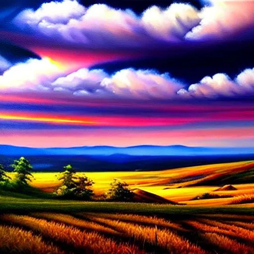 Prompt: long shot scenic oil painting {landscape}, perfect viewpoint, highly detailed, wide-angle lens, hyper realistic, with dramatic sky, polarizing filter, natural lighting, vivid colors, everything in sharp focus, HDR, UHD, 64K