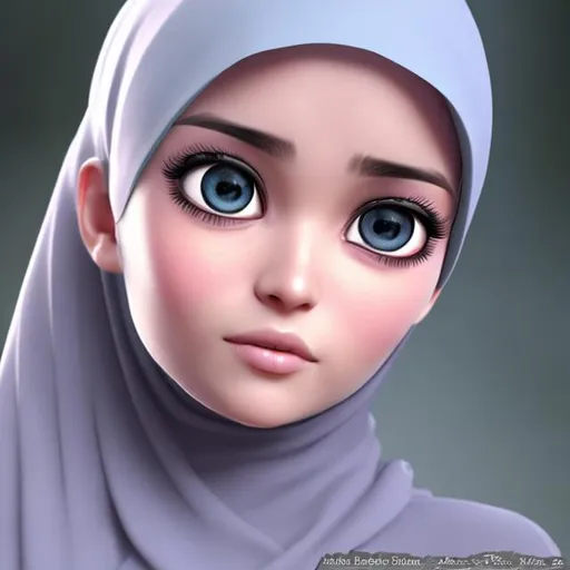Prompt: a cartoon ultra realistic anime character , with long cute İslamic hijab  , 3D , with real human eyes