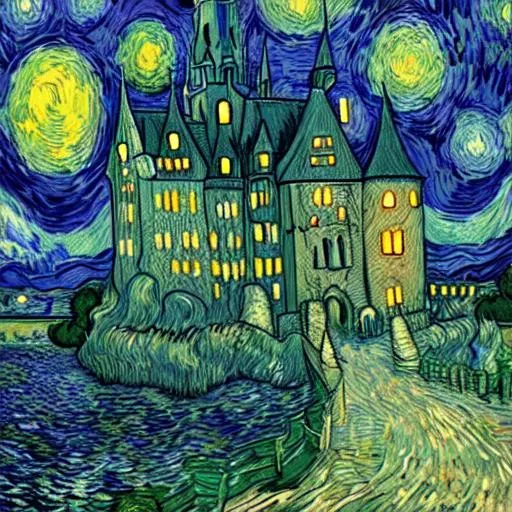 Prompt: A scary castle Van Gogh style


