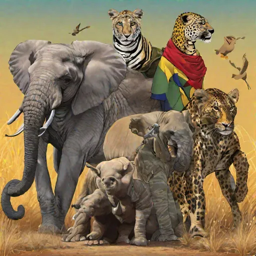 Prompt: The African Wildlife Big Five Clothed As Super Heroes