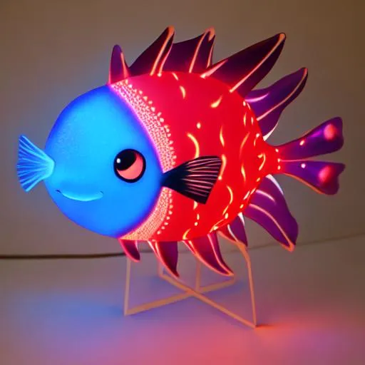 Prompt:  side view, 7 "cuddle fish", glowing, realistic, spiked hair.