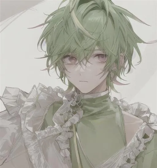 anime boy with green eyes and green hair ,head design by Subaru_sama