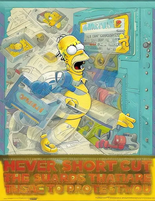 Prompt: Simpsons working unsafely manner and learn how to di in proper way. Poster 