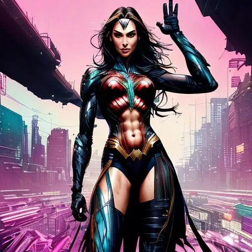 Prompt: sticker of Gal Gadot got release from news, full body, Kim Jung gi, freedom, soul, digital illustration, comic style, cyberpunk, perfect anatomy, centered, approaching perfection, dynamic, highly detailed, watercolor painting, artstation, concept art, smooth, sharp focus, illustration, art by Carne Griffiths and Wadim Kashin ,