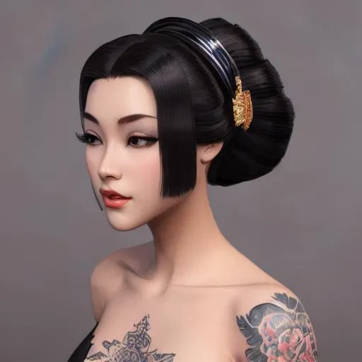 Prompt: High quality detailed face of tattooed geisha princess gangster, by JC Leyendecker and frank frazetta, hypersonic, 8k, stunning quality, octane render, trending on artstation, sharp focus, studio photo, intricate details, highly detailed, by greg rutkowski