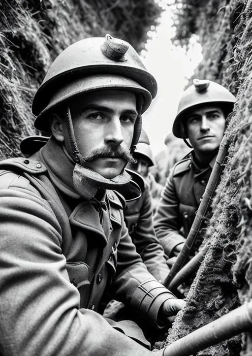 World War One Soldiers in a World War One Trench in... OpenArt