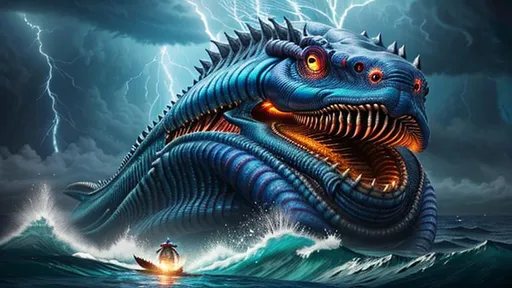 Prompt: Insanely Detailed Giant Sea Creature Monster, Rising from the Ocean, bokeh, Greg Rutkowski, WLOP, dynamic lighting, Eldritch, Neuron Storm, Deep Colors, Thunderstorm, Tornadic, H.R. Giger, Matt Frank, cool colors, precisionism, Intricate Details, Photorealism, ethereal, iridescent, heat wave