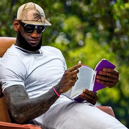 Prompt: lebron james reading a book