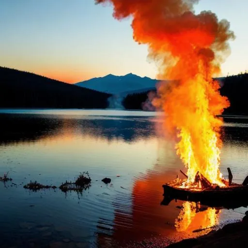 Prompt: Fire Lake , burning water , flames 