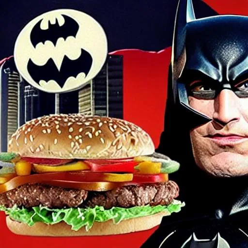 Prompt: burger king ad but suddenly batman appears