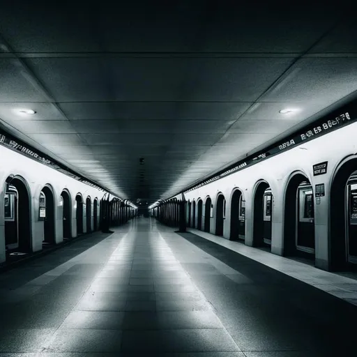 Prompt: metro station, dark ambiance, creepy, atmospheric