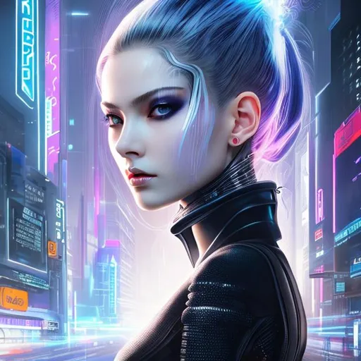 Prompt: cyber punk. mysterious lady. insanely beautiful. perfect anatomy. symmetrically perfect face. beautiful long black. beautiful amber eyes. hyper realistic. super detailed. soft colours. no extra limbs or hands or fingers or legs or arms. standing on the street. pale skin. smooth texture. realism. smoke effects. full body