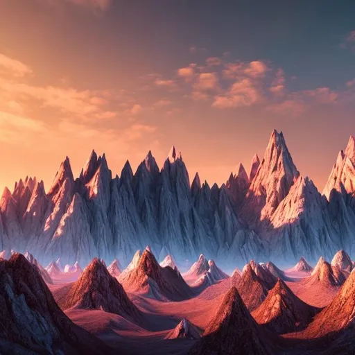 Prompt: a realistic image of a mountain range with the sun rising from behind as trees are in the front of the image