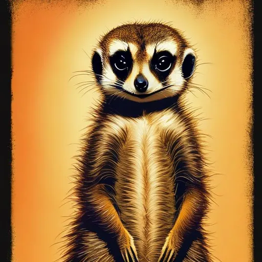 Prompt: Meerkat, black background, gold, bright red