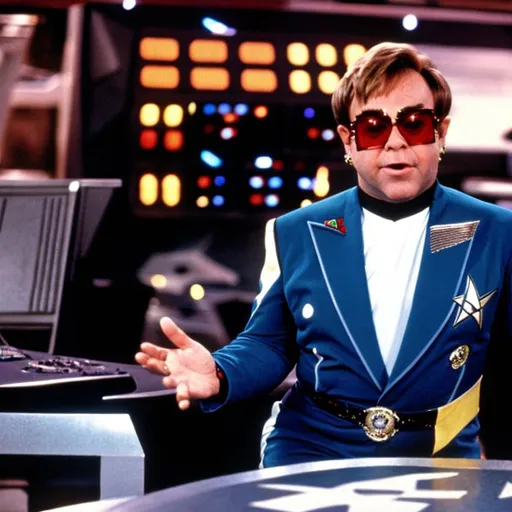 Prompt: Elton John in a Starfleet uniform. {Star Trek: The Next Generation}
