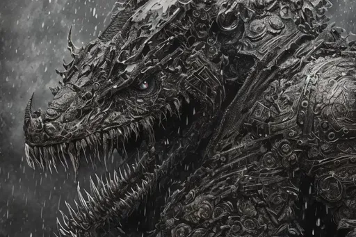 Prompt: HDR, professional, 8k, best version, masterpiece,faceless samurai with black armor black full face helmet black katana standing in the rain Dark art, giant hellish dragon, artstation, hyperdetailed intricately detailed , unreal engine, other wordly, intricate detail, dark colors, 8k, deviantart masterpiece, heavy strokes, doom eternal, standing