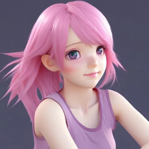Prompt: a profile picture of a 3d anime girl with pink hair, with a sweet look, looking from the front