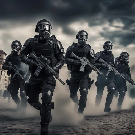 Prompt: Several modern roman military male in black military roman armor, and gas mask, attacking city, sharp focus, Professional, UHD, HDR, 8K, Render, electronic, dramatic, vivid, pressure, stress, traumatic, dark.Several depression modern roman military male in black military roman armor, and gas mask, last stand,Hyperrealistic, sharp focus, Professional, UHD, HDR, 8K, Render, electronic, dramatic, vivid, pressure, stress, traumatic, dark.