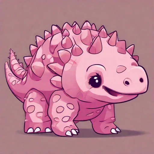 Prompt: Ankylosaurus, Lovely soft pink with darker pink spikes, friendly and adorable and kawaii, Friends, masterpiece, best quality, in idyllic art style