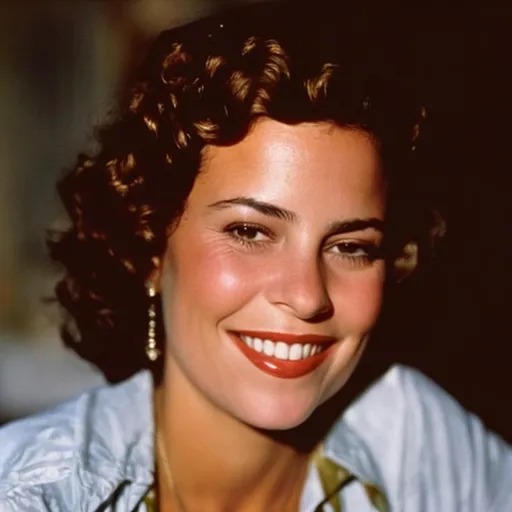 Prompt: Girl smile  Sitting at Table with Cigarette in Hand, Girl, with Thin Cigar, Inspired by Elis Regina, Director: Nan Goldin, Ripley