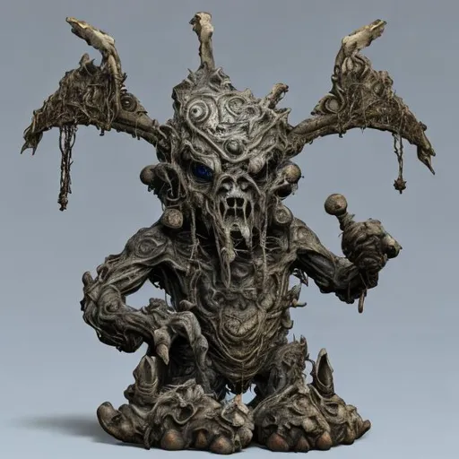 Prompt: A small statue of an ancient forgotten god. concept art. withered 