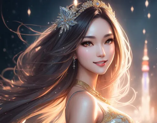 Prompt: splash art, by Greg rutkowski, hyper detailed perfect face,

beautiful kpop idol walking, full body, long legs, perfect body,

high-resolution cute face, perfect proportions,smiling, intricate hyperdetailed hair, light makeup, sparkling, highly detailed, intricate hyperdetailed shining eyes,  

Elegant, ethereal, graceful,

HDR, UHD, high res, 64k, cinematic lighting, special effects, hd octane render, professional photograph, studio lighting, trending on artstation