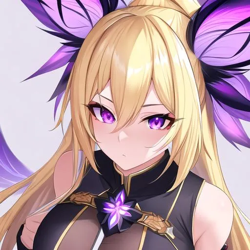 Prompt: Kaida female(blonde hair, purple eyes with star iris), 8K, Insane detail, best quality, UHD, Highly detailed, insane detail, high quality. Highschooler, 19