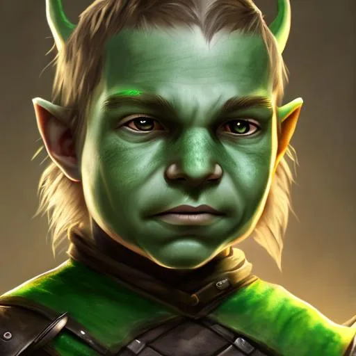 Prompt: green half-dragonborn child, portrait, D&D, realistic, highly detailed, 4k,