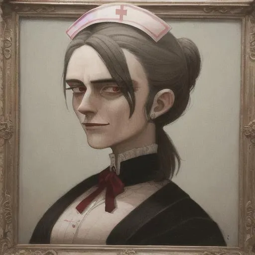 Prompt: portrait of a 19th century evil nurse as an oil painting