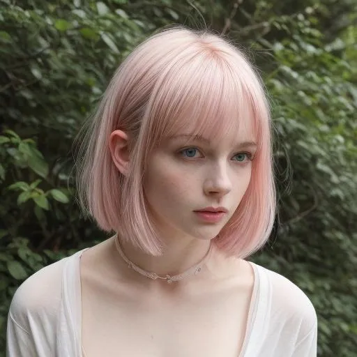 A Woman Pale Skin Collar Pink Hair Short Hair O 9589