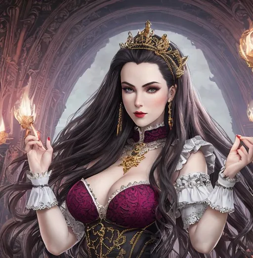 Prompt: {{{{highest quality full body splash art masterpiece, hyperrealistic, hyperrealism,{{female character of Count Dracula The first Vampire}}, {{Fantasy land of Ancient Britain Background}} intricately hyperdetailed, hyperrealistic intricate details,, perfect face, perfect body, thick hairy armpits, perfect anatomy, black crown, perfect composition, approaching perfection, Detailed and Intricate, Detailed Render, 3D Render, Unreal Engine, by Greg Rutkowski, Concept Art, dark, DnD, fantasy, blood dripping from her mouth, red blood eyes,

}}}}