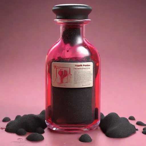 Prompt: A healthpotion in a fancy vial, half-buried, label and vial dirty with black volcanic sand and tar and oil, buried in volcanic sand, a lovely pink-red liquid inside, cave, low-lighting, art by Stanley Lau and Artgerm and magali villeneuve and Alphonse Mucha, artstation, octane render, cgsociety, HDR, UHD, 64k, best quality, best quality, masterpiece:1.5)
