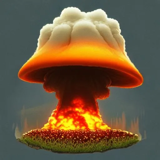 Prompt: nuclear explosion, mushroom cloud that looks like fungi