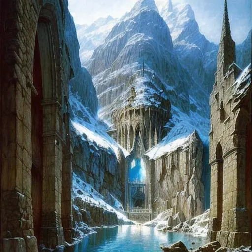 Prompt: the mines of moria, detailed, artstation, art by Alan Lee and John Howe