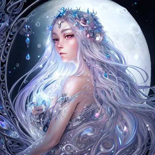 Beautiful moon goddess covered in nightly glow with... | OpenArt