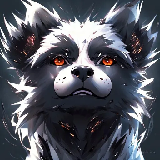 Prompt: anime portrait of a Anthropomorphic Dog Furry, anime eyes, beautiful intricate black fur, shimmer in the air, symmetrical, in Pokemon style, concept art, digital painting, looking into camera, square image