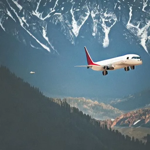 Prompt: An airplane flying above the mountains