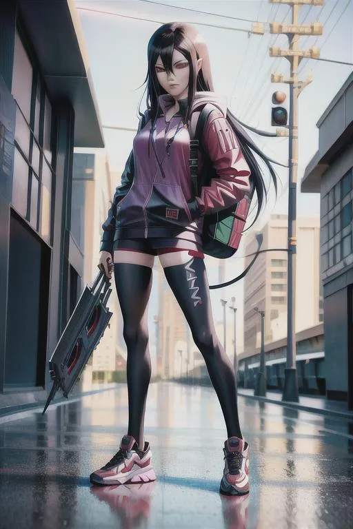 Prompt: Marceline adventure time, fantasy art, digital painting, manhua, atompunk, hallyu, futurism, hikecore, krenz cushart, ray tracing reflections, streetwear outfit