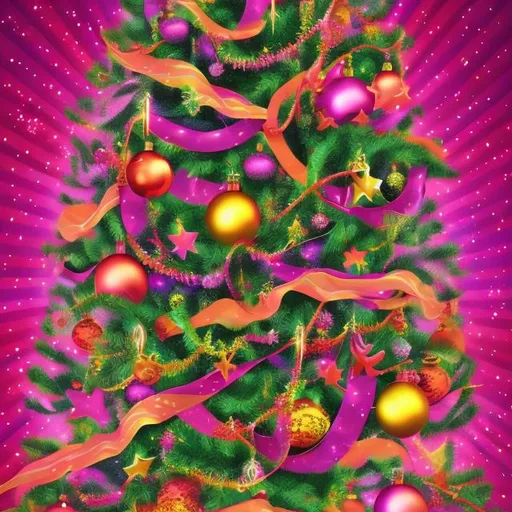 Prompt: Christmas tree in the style of Lisa frank