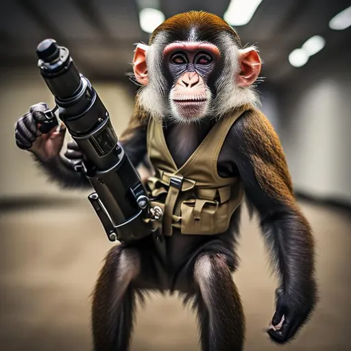 Prompt: monkey with a minigun