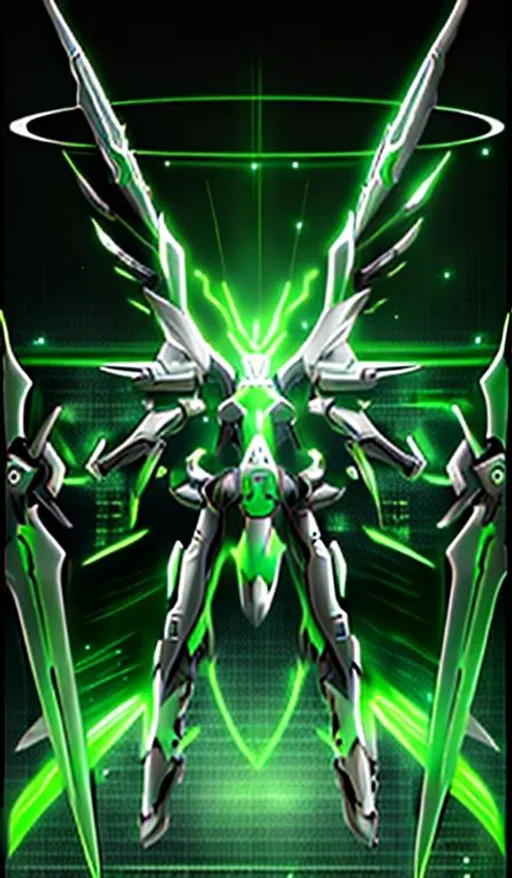 Prompt: green and  silver scifi armor, ULTRAKILL Xenoblade 2 , conceptart , scifi sword,  halo, 