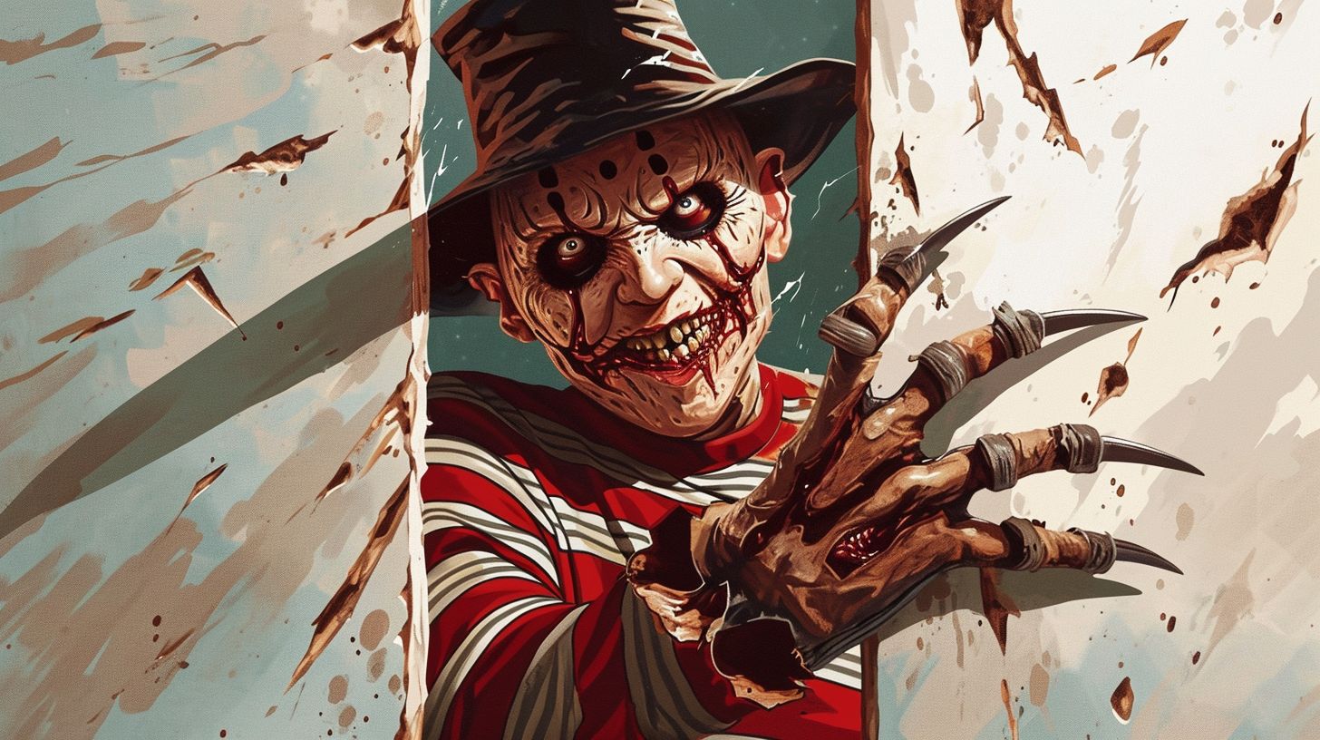 Prompt: vector white freddy krueger coming through the white wall