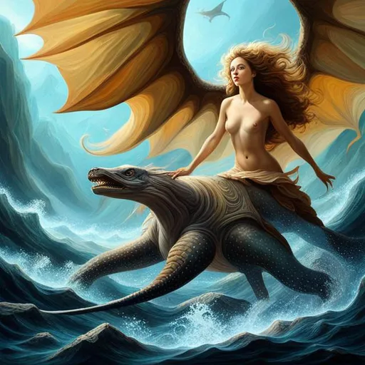 Prompt: (masterpiece, professional oil painting, epic digital art, best quality), A Chimera (((Turtle's Shell, a Lion's Mane, the Hindlegs of a Horse, the Wings of a Dragon, the Body of a snake, the Paws of a Bear, the head of a human, the teeth of a shark, the skin of an octopus)))