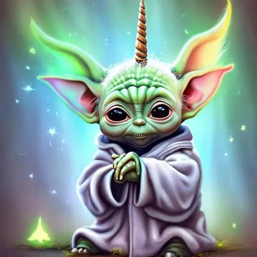 Baby yoda riding a unicorn | OpenArt