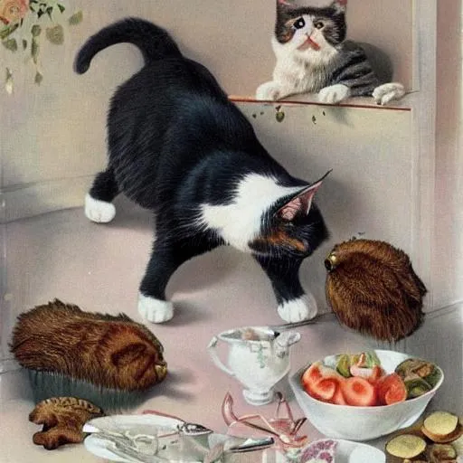 Prompt: a cat going supper satin